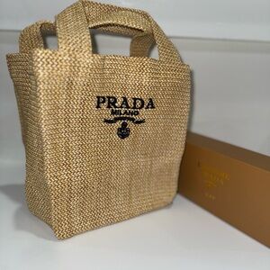 Prada Beige Woven Tote Bag